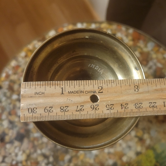 Vintage Brass Vase Leaves red flowers Engraved Etched India MCM 10" 1950's - Picture 7 of 8